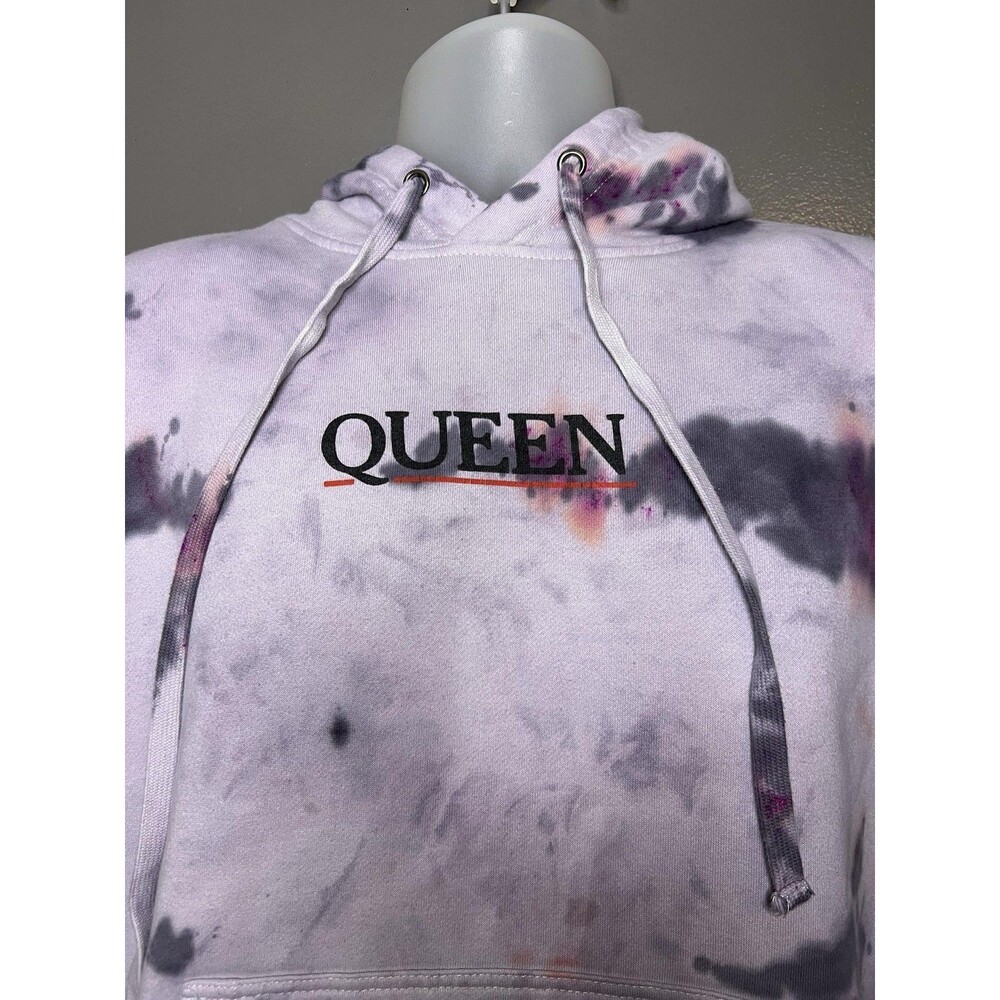 Queen Hoodie Mens Medium Purple Tie Dye Rock Band Graphic Fleece Sweatshirt